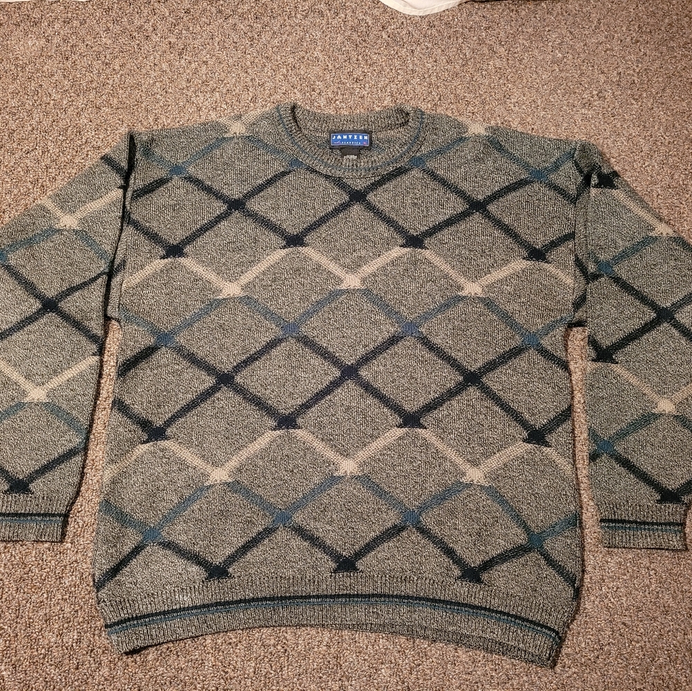 Jantzen Classics Green Diamond Pattern Crewneck Sweater